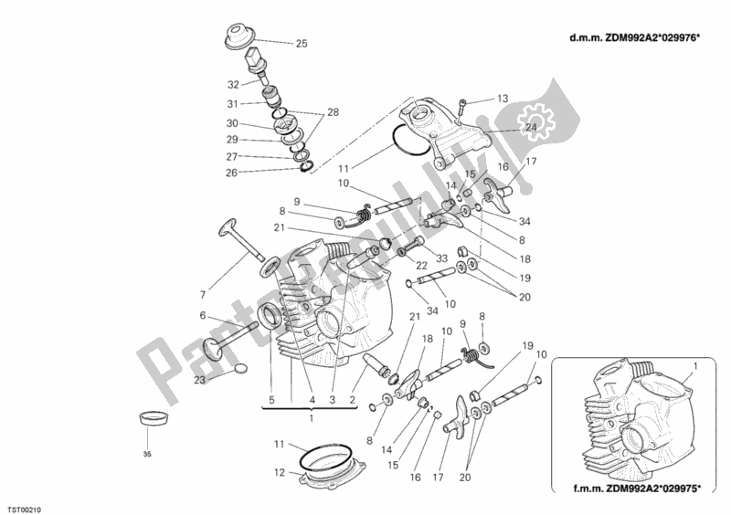 Alle onderdelen voor de Horizontale Cilinderkop van de Ducati Supersport 1000 SS USA 2006